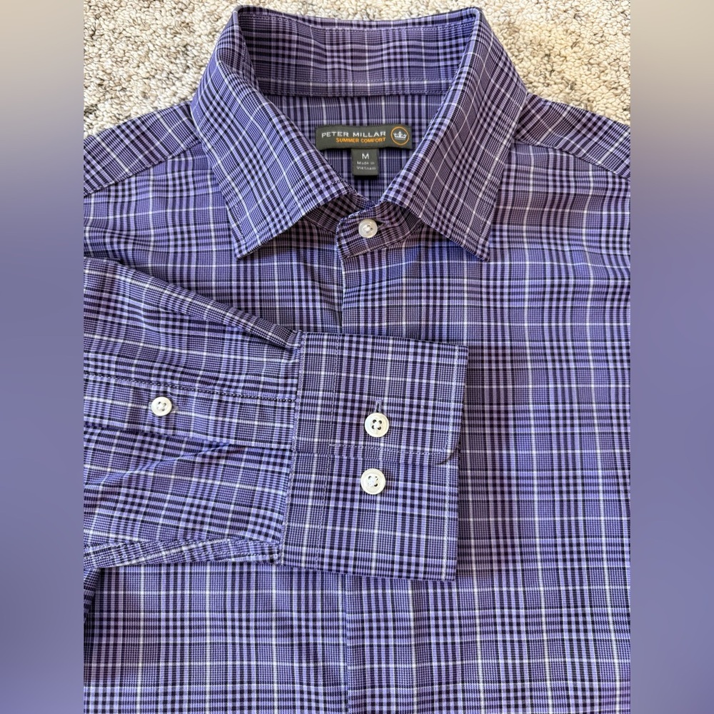 Peter Millar Summer Comfort Button Up Purple Plaid Sz M